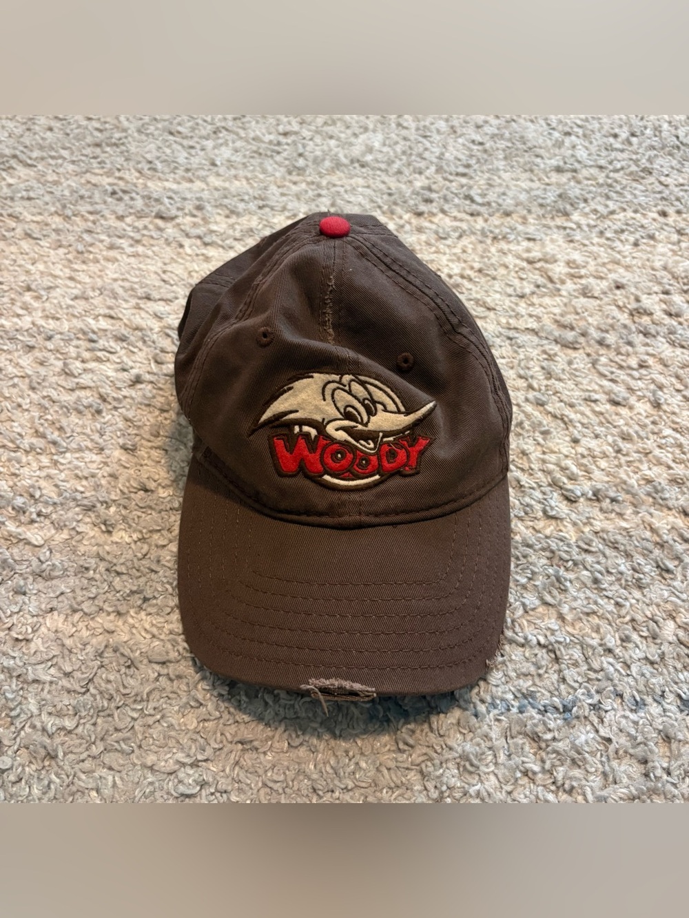 Vtg Drew Pearson Woody Woodpecker Snapback Hat Mens Brown Red Distressed Cap